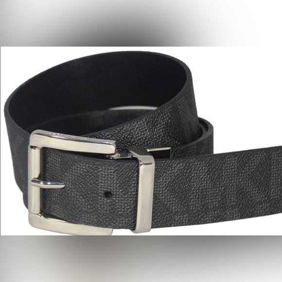 NWT MICHAEL KORS BELT BLACK MK PRINTED LOGO GOLD SIZE MEDIUM - Picture 5 of 17